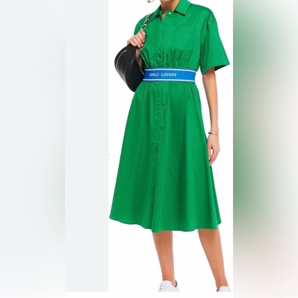 Sandro Vibrant Green Midi Dress with Blue Belt